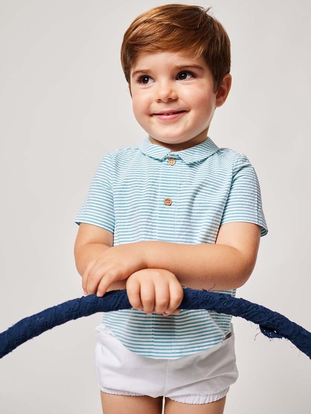 NWT Fina Ejerique Spain Blue Striped Light Blue Polo Shirt and white bloomers 9M